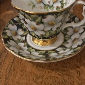 Royal Albert Black and Gold Floral Teacup and Saucer